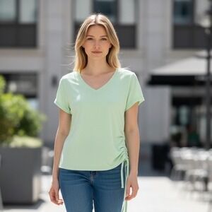 Calvin Klein Performance Top Women XL Mint Green Cinched Side V-Neck Activewear